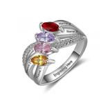 NJ518-CRI103594 Sterling Silver Personalized Names & Birthstones Ring