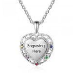 CNE103081 Sterling Silver Fancy Heart Necklace With Birthstones