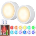 Apipi Magnetic Puck Light For Locker Cabinet- Timer Control Easy On off LED Lighting Multi Colors Changeable And Battery Powered