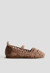 Crochet-look Ballet Pumps - Dark Beige