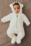 Pile Pram Suit With Ears - White