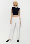 Flutter-sleeved Ribbed Top - Black