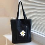 Cute Floral Print Tote Bag Large Capacity Canvas Shoulder Bag Women's Casual Handbag & Reusable Shopping Bag