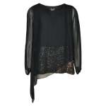 Sequin Border Double Layer Silky Top - Black Free