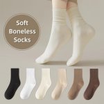 Solid Seamless Socks Soft & Breathable All-match Mid Tube Socks Women's Stockings & Hosiery