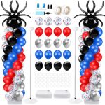 Kasyat 2 Sets Spider Party Balloon Column Stand Kit With 2 Spider And 100 Red Blue Black Latex Balloons Adjustable Arch Stands F