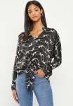 Sissy Boy Knot Into You: Satin Blouse With Front Tie - Black & White