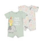 2 Pack Animal Family Printed Romper