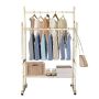 Modern Wooden Double Pole Clothing Rack With Wheels By Woodly