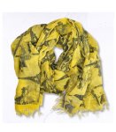 Eiffel Tower Print Raw-edge Scarf - Yellow Free