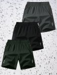 3 Pcs Men's Solid Color Sports Shorts With Drawstring & Pockets Lightweight Comfy Shorts For Summer Sport And Casual Wear