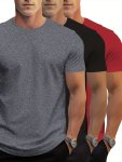 3PCS Solid Casual Men's Short Sleeve Crew Neck T-shirts Set Summer Outdoor Sports