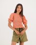 Ruched Textured Puff Sleeve Blouse - XS