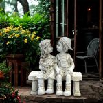 First Kiss Boy Girl Garden Statue Sitting On Bench Kissing Garden Sculpture Kissing Couple Sculpture For Outdoor Lawn Yard Art C