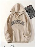 Women's Letter Pattern Kangaroo Pocket Hoodie With Drawstring Hood And Warm Lining For Fall And Winter