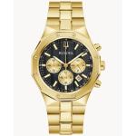 BULOVA Men's Prestige Chronograph Watch Gold-tone Stainless Steel Black Dial