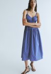 Smocked-waist Cotton Dress - Blue