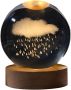 3D Galaxy Crystal Ball LED Night Light With Wooden Base - Rain Clouds