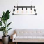 Bastian 4 Light Pendant Rectangular Black And Clear Glass