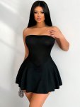 Solid Corset Waist Ruffle Hem Tube Dress Elegant Sleeveless Strapless Slim Dress Women's Clothing Wedding Graduation Engagement