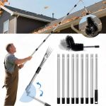 13.1FT Gutter Cleaning Tool From The Ground No Ladder Needed - Adjustable Length Gutter Cleaner Pole With 180 Pivoting Head Repl