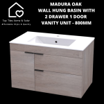 Madura Oak Wall Hung Basin With 2 Drawer 1 Door Vanity - 800MM