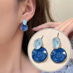 Chic Blue Irregular Round Stud Earrings - Versatile & Stylish Perfect For Vacation & Casual Wear Hypoallergenic 316L Sus Steel P