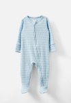 Cotton On Organic Pointelle Zip Romper - White Water Blue Marle vanilla Stripe