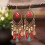 Bohemia Style Colorful Long Beaded Waterdrop Dangle Earring Handmade Beaded Tassel Hollow Earrings Vintage Dangle Earrings Boho Hoop Earrings Set For Girls Ideal Choice