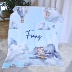 Personalised Fleece Blanket Blue Bear Planes And Air Balloons Light Blue