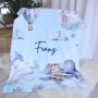Personalised Fleece Blanket Blue Bear Planes And Air Balloons Light Blue