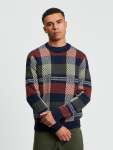 Jacquard Check Crew In Dark Navy - XXL