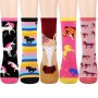 5PAIRS Girls Kids Cute Funny Crazy Horse Pattern Cartoon Cotton Blend Crew Socks Gifts For Girls