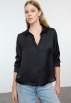 Black Satin Fabric Regular Pattern Woven Shirt