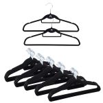 50-PACK Velvet Space Saver Flocked Hangers With Hook Black Color