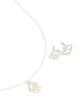 Silver Link Heart Diamante Necklace & Heart Earrings Set