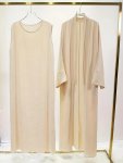 Elegant Solid Color Modest Dress Set Open Front Long Sleeve Belted Cover Up & Crew Neck Sleeveless Tank Dress Women's Clothing