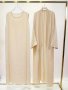 Elegant Solid Color Modest Dress Set Open Front Long Sleeve Belted Cover Up & Crew Neck Sleeveless Tank Dress Women's Clothing