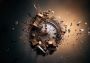 Framed Canvas Print - Steampunk Wall Clock Exploding