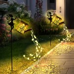 1PC Solar Watering Bottle With String Light Hanging Solar Waterfall Light Vintage Metal Fairy Fairy Kettle Light Outdoor Garden