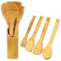 5PCS Wooden Spoon Set Kitchen Utensils With Holder Wood Cooking Spoon Spatula Kitchen Tool Set