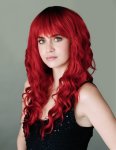 Wigs Amber Long Cherry Red Curly wavy Wig Gently Wavy With Fringe