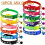 10PCS Adjustable Nylon Pet Collars With Bells - Vibrant Colors Cartoon Paw & Footprint Design For Dogs And Cats