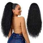 Long Curly Drawstring Ponytail For Women 55.88CM Black Curly Ponytail Hair Extension Synthetic Clips In Drawstring Ponytail For