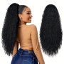Long Curly Drawstring Ponytail For Women 55.88cm Black Curly Ponytail Hair Extension Synthetic Clips In Drawstring Ponytail For Daily Use (Natural Black)