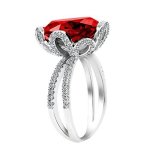 Uloveido Women Platinum Plated Cushion Cut Lab Created Red Garnet Ring Split Shank Flower Rings With Mirco Pave Cubic Zirconia S