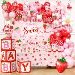 Strawberry Baby Shower Decorations Berry Sweet Baby Shower Decorations With A Berry Sweet Baby Is On The Way Backdrop Cake Toppe