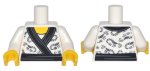 Parts Torso Kimono With Dark Bluish Gray Shrimp And Black Sash Pattern White Arms Yellow Hands 973PB2801C01
