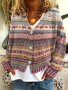 Striped Button Front Knitted Cardigan Vacation Vibes Long Sleeve Cardigan For Spring & Fall Women's Clothing