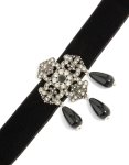 Silver Diamante Art Deco Design Black Choker Necklace